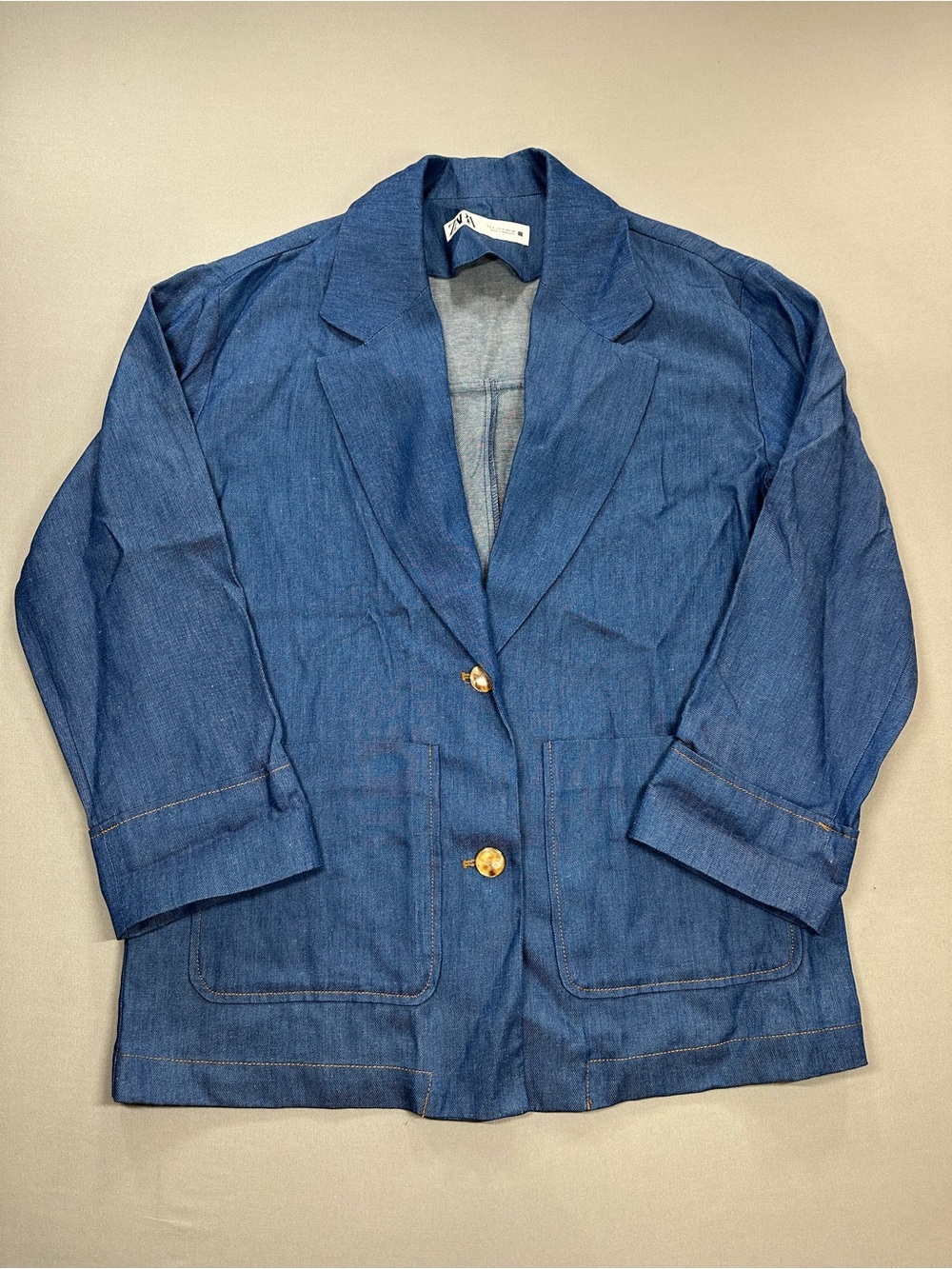 Zara Denim Effect Oversized Blazer, Two-Button, Relaxed - Womens Small